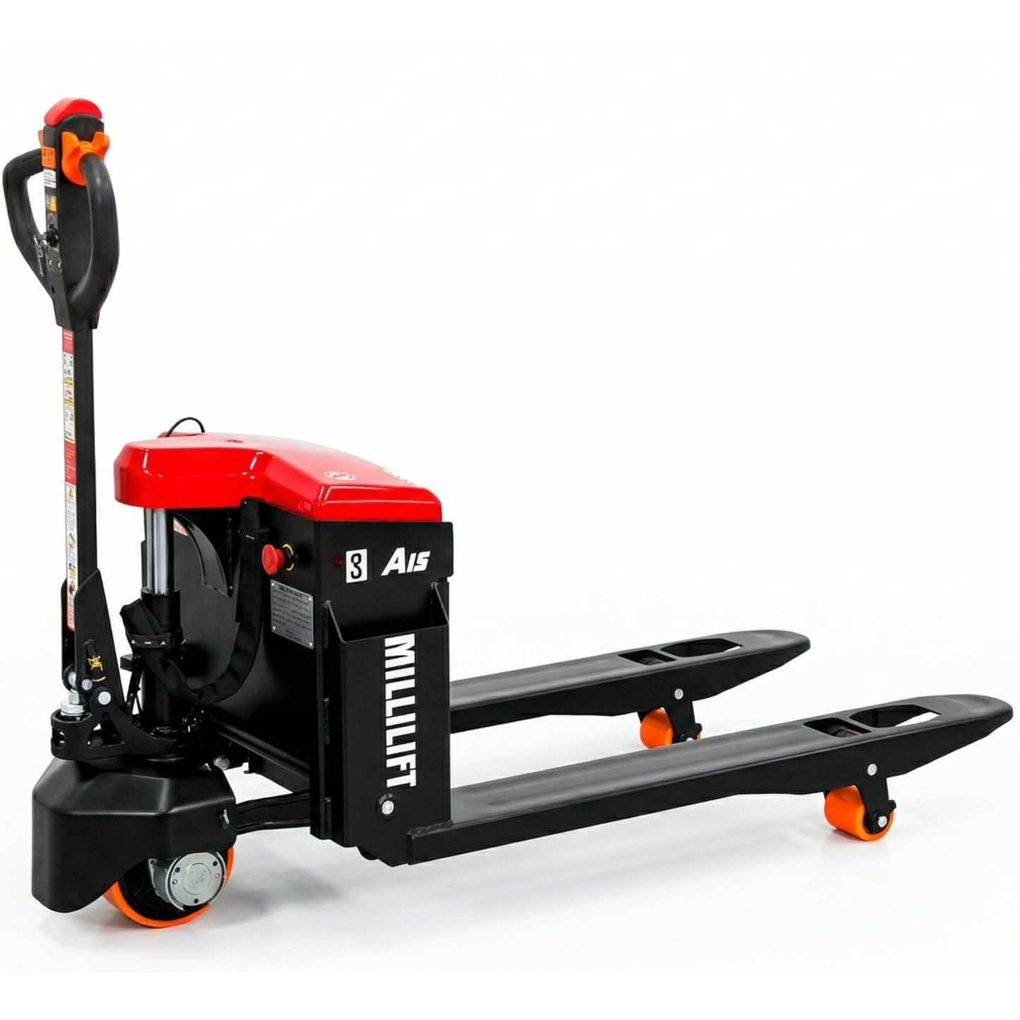 MILLILIFT Electric Pallet Jack, 3300LB Capacity,Heavy-Duty Forks 45"x27", Powerful Drive Motor, 24V 40AH LiFePO4 Battery with Built-in Charger, 2–4H Runtime, for Warehouse,Logistics Company