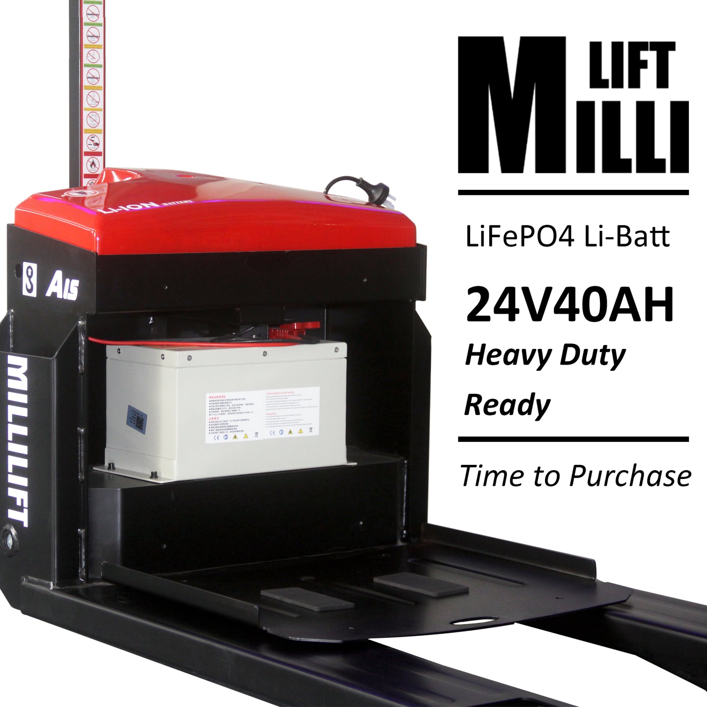 MILLILIFT Electric Pallet Jack, 3300LB Capacity,Heavy-Duty Forks 45"x27", Powerful Drive Motor, 24V 40AH LiFePO4 Battery with Built-in Charger, 2–4H Runtime, for Warehouse,Logistics Company