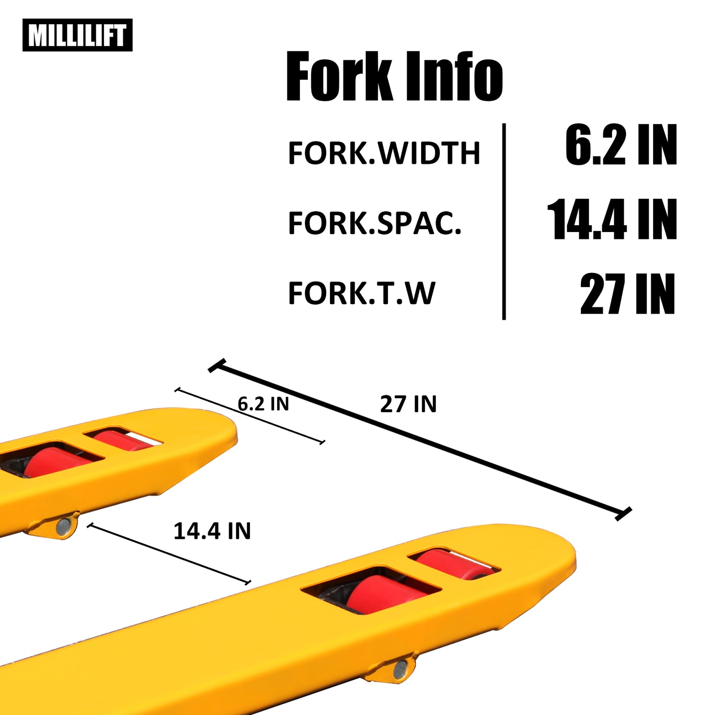Manual Pallet Jack, Fork Size 48" L x 27" W, 6600LB Capacity, Yellow | Heavy-Duty Hand Pallet Truck for Warehouse, Construction, Market, Port Use | CE Certified
