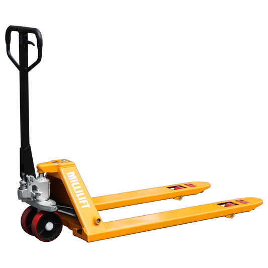 Manual Pallet Jack, Fork Size 48" L x 27" W, 6600LB Capacity, Yellow | Heavy-Duty Hand Pallet Truck for Warehouse, Construction, Market, Port Use | CE Certified