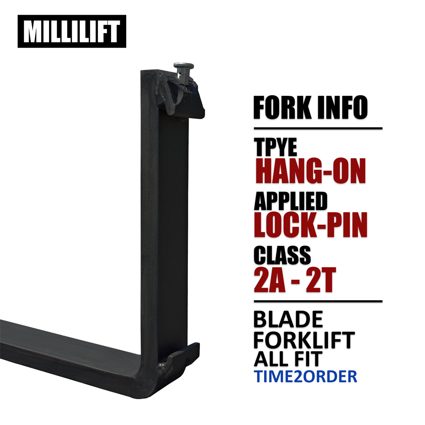 MILLILIFT Hang-On Forklift Blades 60", Class II Forklift Forks, Heavy Duty 1.57" Thick Steel, 4,400 LB Capacity, Pallet Fork Attachment Set of 2