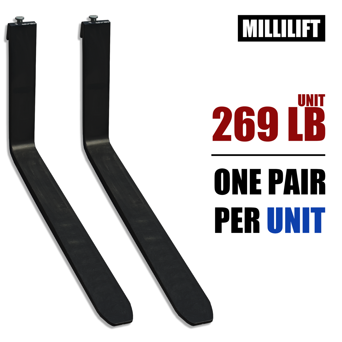 MILLILIFT Hang-On Forklift Blades 60", Class II Forklift Forks, Heavy Duty 1.57" Thick Steel, 4,400 LB Capacity, Pallet Fork Attachment Set of 2